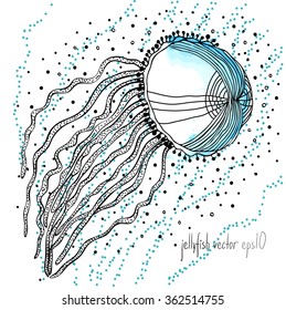 Jellyfish with watercolor spot