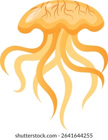 Jellyfish in Yellow color, on white background. Vector illustration of sea animal.