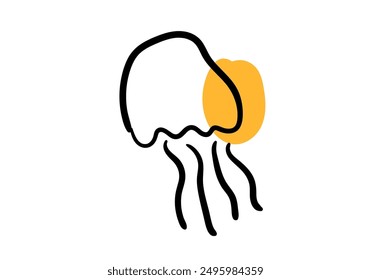 jellyfish. with yellow strokes, hand drawn vector illustration.