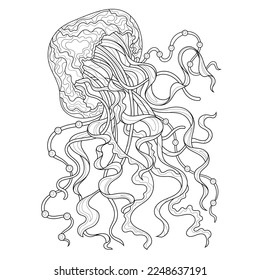 
Jellyfish.Coloring book antistress for children and adults. Illustration isolated on white background.Zen-tangle style. Hand draw