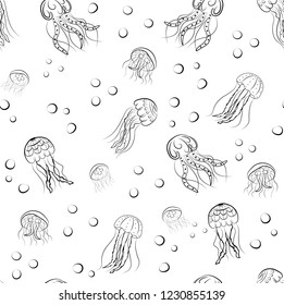 jellyfishes animal seamless vector pattern