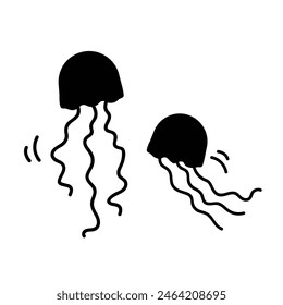 Jellyfishes icon illustration sign isolated on square white background. Simple flat drawing for poster prints and web icons.