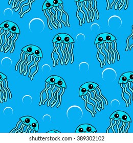 Jellyfishes Sea Seamless Pattern 