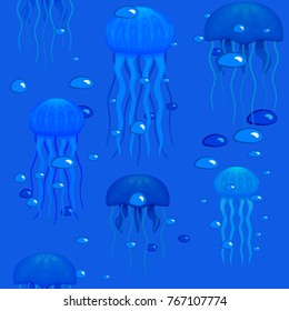 jellyfishes in seamless pattern, stock vector