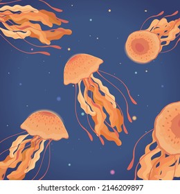 jellyfishes undersea life scene design