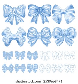 Jelly-like bows painted in watercolor, symbols and line art.