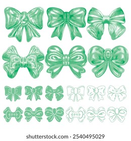 Jelly-like bows painted in watercolor, symbols and line art.