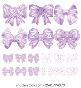 Jelly-like bows painted in watercolor, symbols and line art.