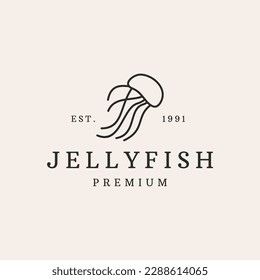 Jely fish logo vector icon illustration hipster vintage retro .