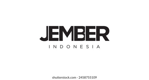 Jember in the Indonesia emblem. The design features a geometric style, vector illustration with bold typography in a modern font. The graphic slogan lettering.