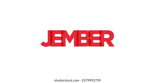 Jember in the Indonesia emblem. The design features a geometric style, vector illustration with bold typography in a modern font. The graphic slogan lettering.