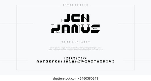 Jen Kamus abstract lined minimal modern alphabet fonts. Typography technology vector illustration