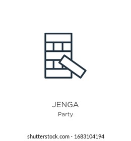 Jenga icon. Thin linear jenga outline icon isolated on white background from party collection. Line vector sign, symbol for web and mobile