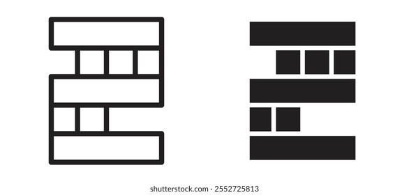 Jenga vector icon set black filled and outlined style.