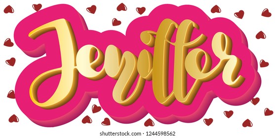 Jeniffer Woman's name pink pattern Hand sketched lettering vector illustration EPS 8.Template as banner, card, design, print, poster. Typography wallpaper. Modern calligraphy. Drawn inspirational