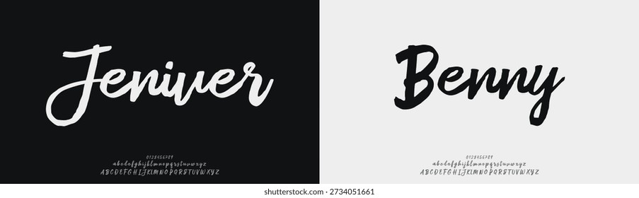 Jeniver Benny, Script elegant font alphabet logo. Typography Beauty fashion luxury classic letters serif fonts decorative wedding vintage retro logos. vector illustration
