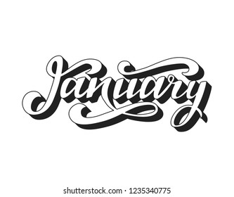 Jenuary. Hand lettering with 3d effect. Vector illustration.