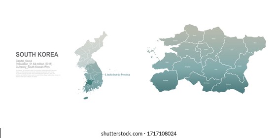 jeolla buk do map. south korea city, provinces vector map series. 