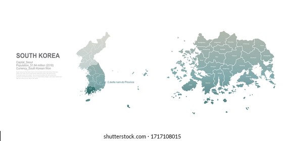 jeolla nam do. south korea city, provinces vector map series. 