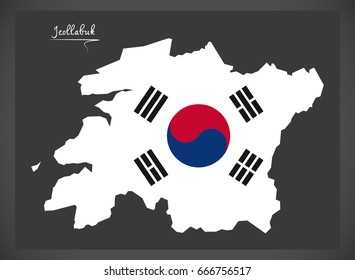 Jeollabuk map with South Korean national flag illustration