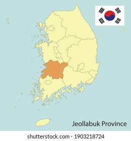 jeollabuk province, south korea map with provinces, vector illustration