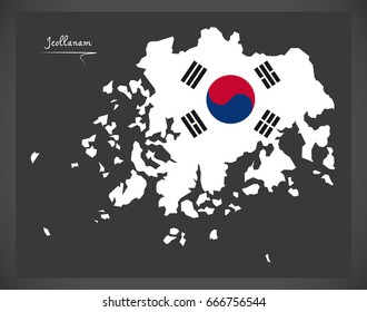 Jeollanam map with South Korean national flag illustration