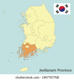 jeollanam province, south korea map with provinces, vector illustration