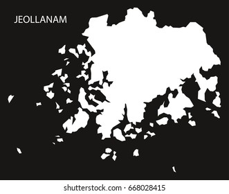 Jeollanam South Korea map black inverted silhouette illustration