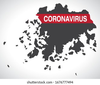 Jeollanam SOUTH KOREA province map with Coronavirus warning illustration