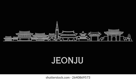 Jeonju Skyline Korea Minimalist White outline.