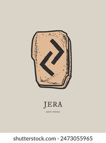 Jera rune. Ancient Scandinavian alphabet carved on stone. Ancient mystical and sacred symbols. Vector isolated illustration.