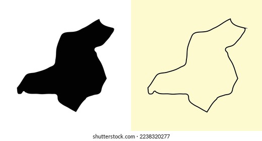 Jerash map, Jordan, Asia. Filled and outline map designs. Vector illustration