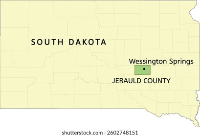Jerauld County and town of Wessington Springs location on South Dakota state map