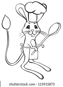 Jerboa chef with spoon in chef's hat - outline illustration