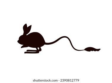 Jerboa vector icon. Jumping jerboa black silhouette. Cartoon desert animal with a long tail. Flat illustration wild exotic mammal isolated on white background