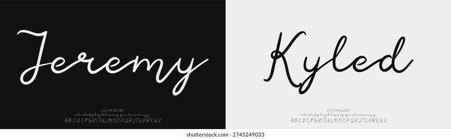 Jeremy Kyled, Script elegant alphabet beauty logo font. Classic beautiful Modern luxury Serif Letter Minimal Fashion. Typography decoration logotype fonts, wedding, logos. vector illustration
