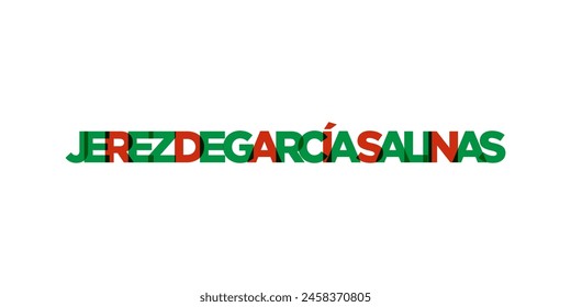 Jerez de Garcia Salinas in the Mexico emblem. The design features a geometric style, vector illustration with bold typography in a modern font. The graphic slogan lettering.