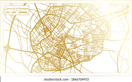 Jerez de la Frontera Spain City Map in Retro Style in Golden Color. Outline Map. Vector Illustration.