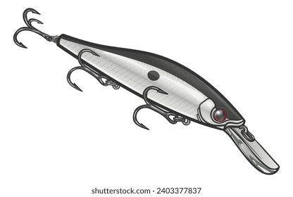 jerkbait fishing lure, vector art. greeting cards advertising business company or brands, logo, mascot merchandise t-shirt.