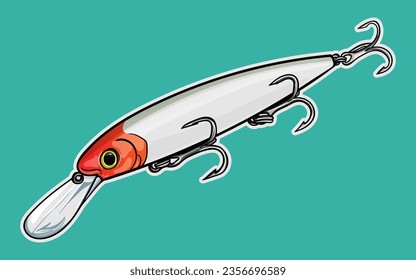 jerkbait red head fishing lure, vector art. greeting cards advertising business company or brands, logo, mascot merchandise t-shirt, stickers and Label designs, poster.