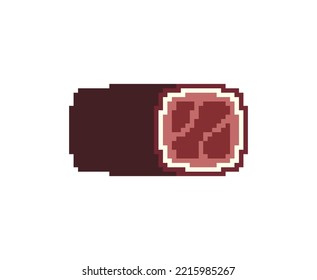Jerky dry-cured sausage Pixel art. 8 bit sujuk meat delicacy  