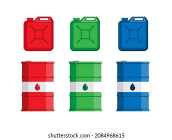 Jerry can and drum can gasoline oil icon symbol set flat illustration vector