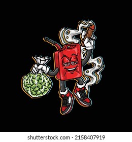 jerry can gas jump hold weed nug bag and smoking blunt cannabis bud flower marijuana and happy face