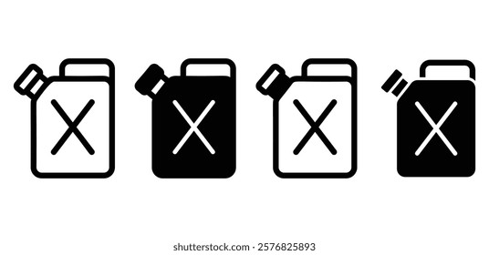 jerry can gasoline fuel icon vector design symbol black white color simple outline and black filled illustration collection isolated