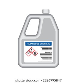 Jerry can or hazardous chemical container with danger notice label. Symbol and icon for safety data sheet. MSDS