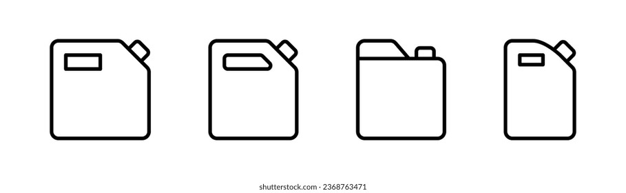 Jerry can line icon. Outline jerry can icon set. Gasoline canister. Fuel container in line. Gasoline jerry can sign. Stock vector illustration.