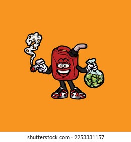 jerry can vector smoking joint hold nug weed cartoon