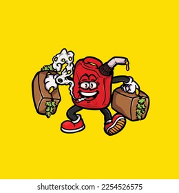 jerry can vector smoking joint hold nug weed cartoon