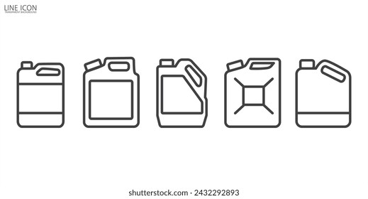 Jerry Dosen von Öl-Ikone-Set. Kanister-Symbole gesetzt. Kraftstofftank-Symbol. Benzin-Symbol, schwarzes lineares Kanister-Symbol. Schilder für Benzin. Symbol für Benzin. Gallone. Autoindustrie. Vektorgrafik.