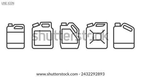 Jerry cans of oil icon set. Canister icons set. Fuel tank icon. Gasoline icon, Black linear canister icon. Petrol signs. Car petrol symbol. Gallon. Auto industry. Vector illustration.